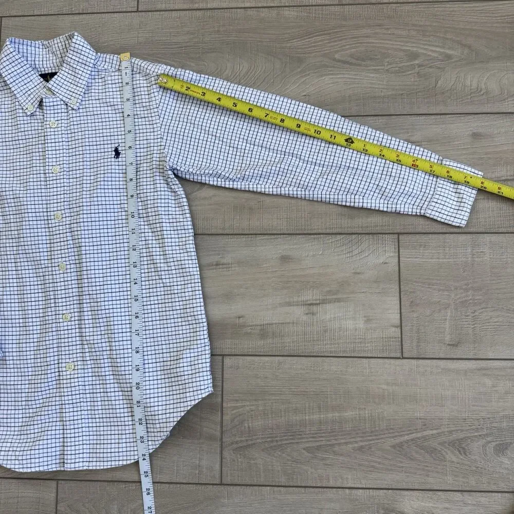Ralph Lauren Kids Boys Plaid Long Sleeve Button Down Shirt Size 12 Blue White